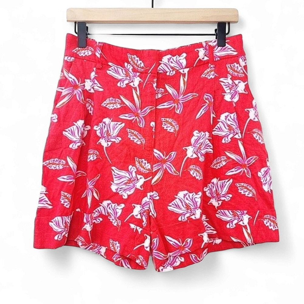 Joie Women's Red Floral Print Linen Blend Shorts NWOT Size 6